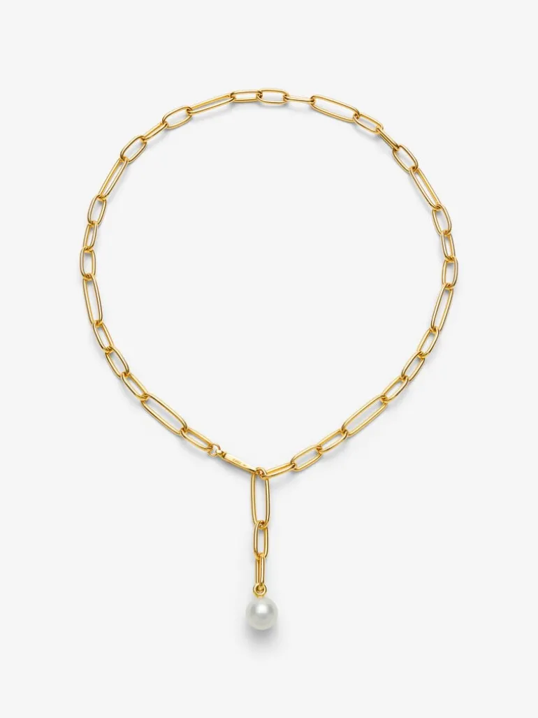 Collar de eslabones de oro amarillo de 18K con perla australiana de 11,5 mm