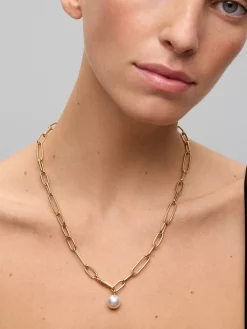 Collar de eslabones de oro amarillo de 18K con perla australiana de 11,5 mm