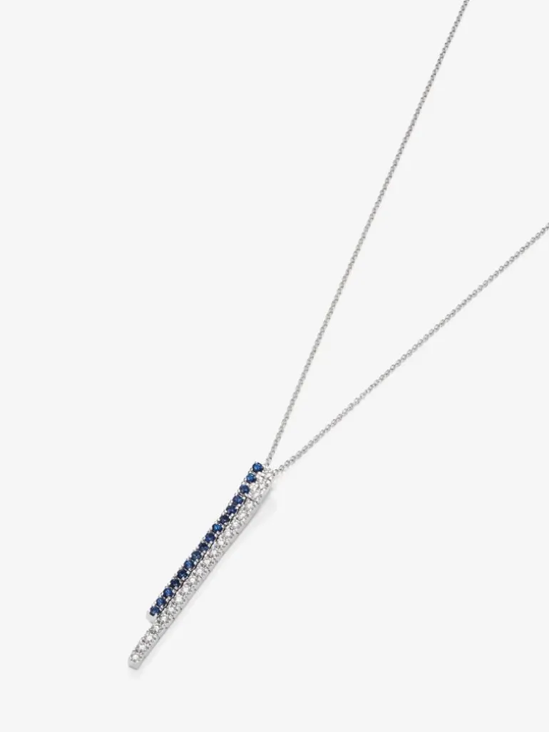Collar de oro blanco de 18K con diamantes blancos y zafiros azules