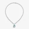 Collar rivière de oro blanco de 18K con aguamarina en talla pera de 5,88 cts,38  aguamarinas en talla brillante con un total de 5,41 cts y 114 diamantes en talla brillante con un total de 6,27 cts