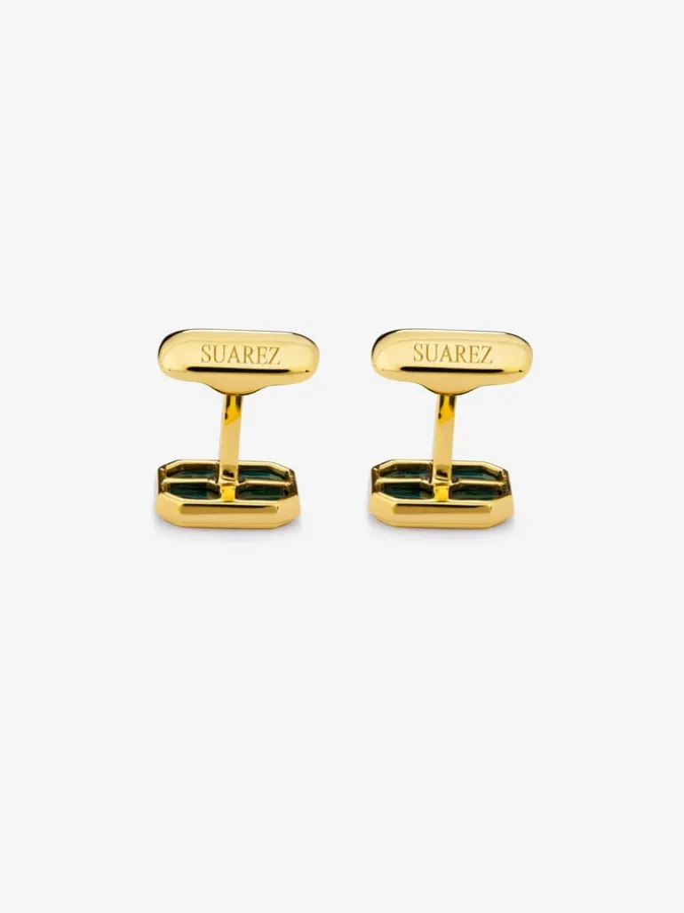 Gemelos de oro amarillo de 18K con malaquita verde de 6,7 cts
