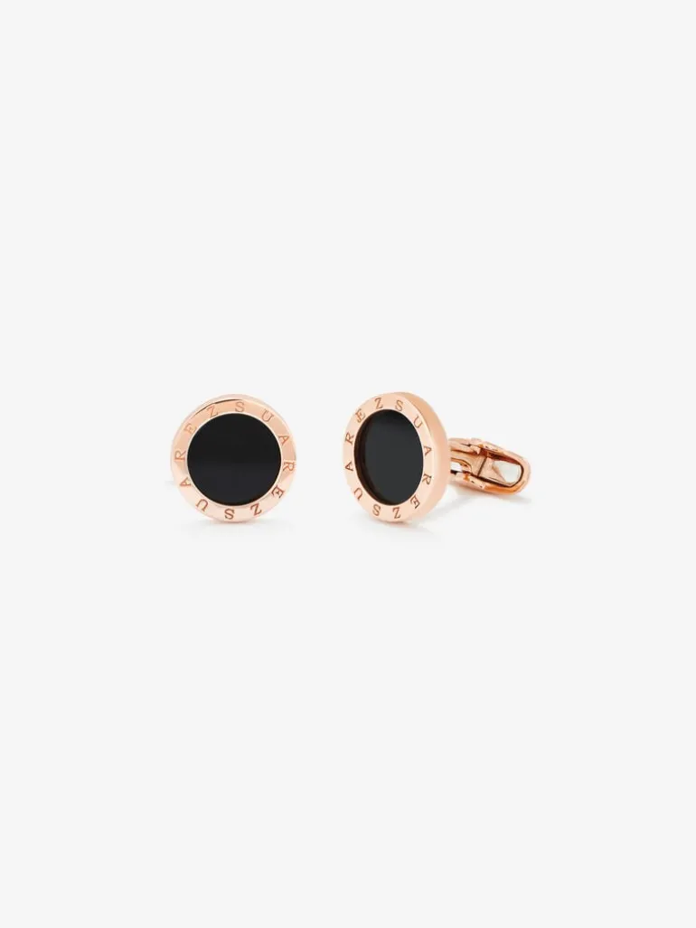 Gemelos de oro rosa de 18K con 2 ónix negros con un total de 5,13 cts