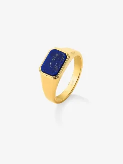 18k yellow gold medium signet ring with lapis lazuli