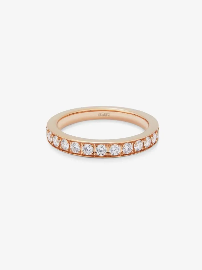 Media alianza de oro rosa de 18K con 16 diamantes en talla brillante con un total de 0,24 cts