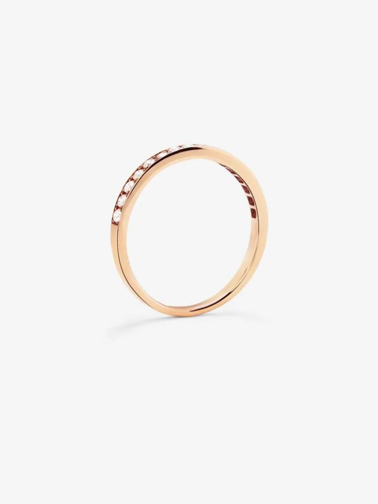 Media alianza de oro rosa de 18K con 18 diamantes en talla brillante con un total de 0,15 cts