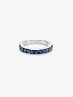 Media alianza de plata 925 con 15 zafiros azules en talla brillante con un total de 1,26 cts
