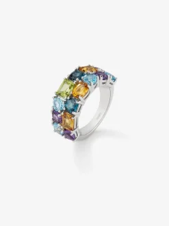 Media alianza doble de plata 925 con gemas multicolor