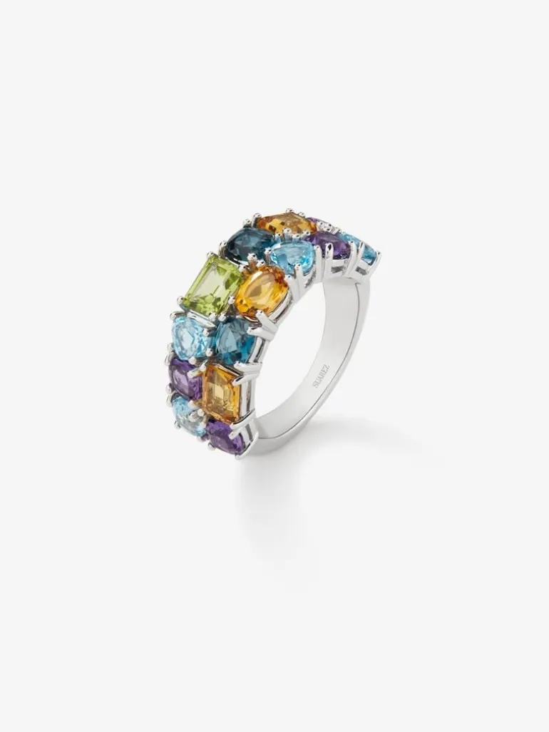 Media alianza doble de plata 925 con gemas multicolor