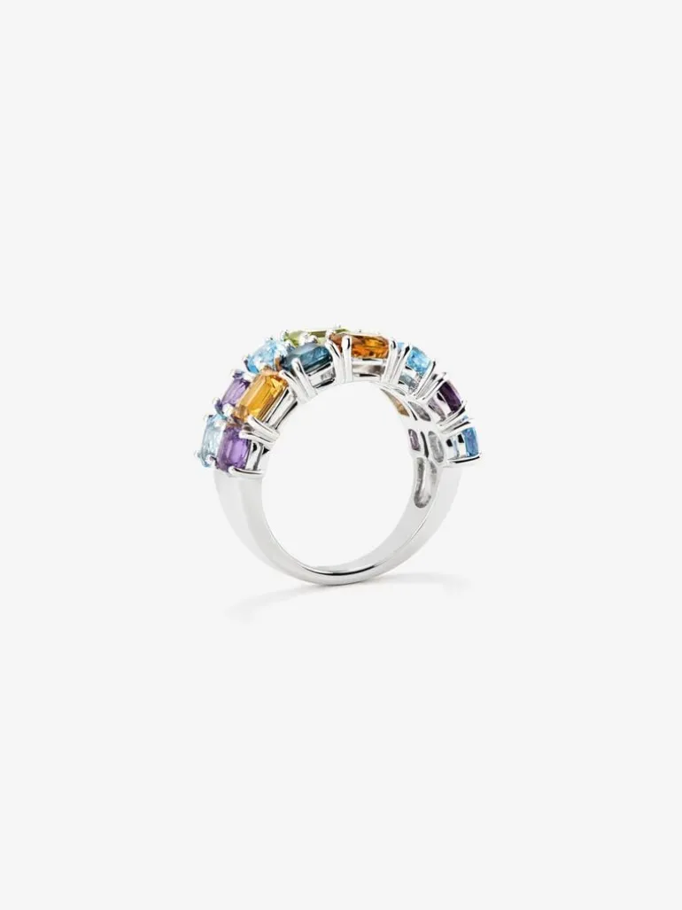 Media alianza doble de plata 925 con gemas multicolor