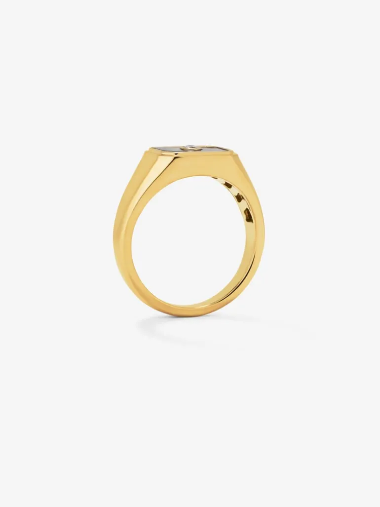 medium 18k yellow gold signet ring with 0.98 ct black onyx and 0.03 ct diamond