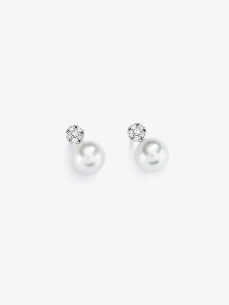 Pendiente de oro blanco de 18k con perla autraliana de 8 mm y diamante