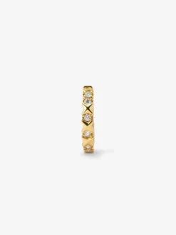 Pendiente individual de aro de oro amarillo de 18K con 6 diamantes en talla brillante con un total de 0,04 cts