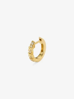 Pendiente individual de aro de oro amarillo de 18K con 6 diamantes en talla brillante con un total de 0,04 cts