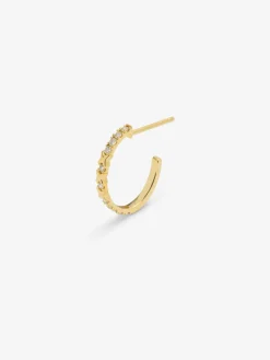 Pendiente individual de aro de oro amarillo de 18K con 11 diamantes en talla brillante con un total de 0,14 cts