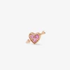 Pendiente individual de oro rosa de 18K con 3 zafiros rosas en talla brillante con un total de 0,1 cts y forma de corazón