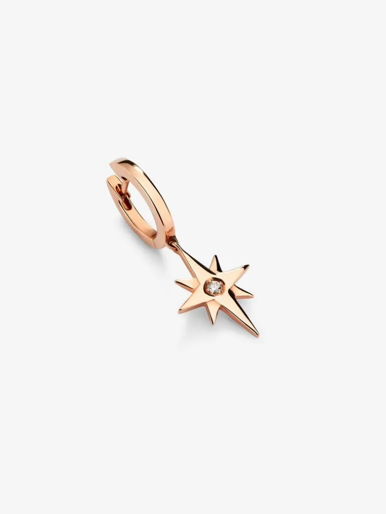 Pendiente individual de oro rosa de 18K con diamante en talla brillante de 0,05 cts