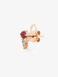 Pendiente individual derecho de oro rosa de 18K con rubí y diamantes