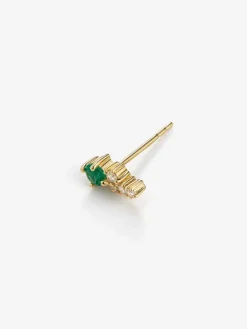 Pendiente individual derecho de oro amarillo de 18K con esmeralda en talla brillante de 0,1 cts y 5 diamantes en talla brillante con un total de 0,07 cts