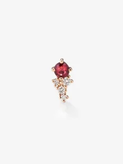 Pendiente individual izquierdo de oro rosa de 18K con rubí y diamantes