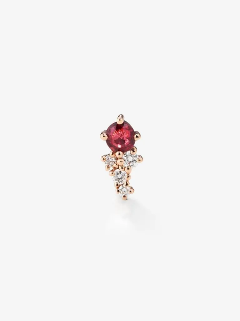 Pendiente individual izquierdo de oro rosa de 18K con rubí y diamantes