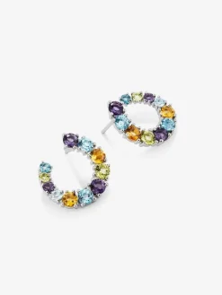 Pendientes aro abierto de plata 925 con gemas multicolor