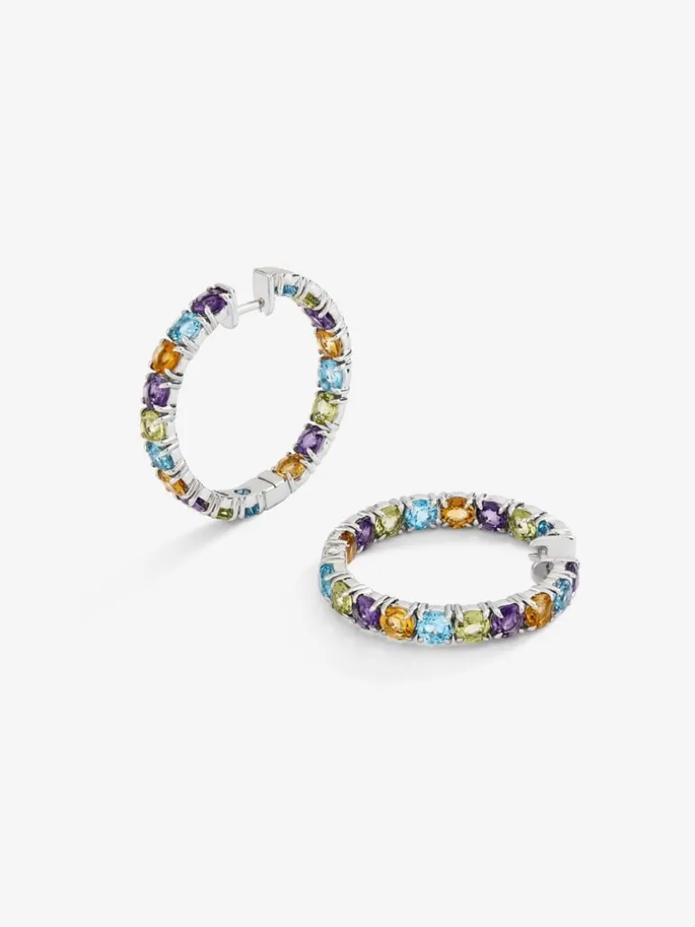 Pendientes aro cerrado de plata 925 con gemas multicolor