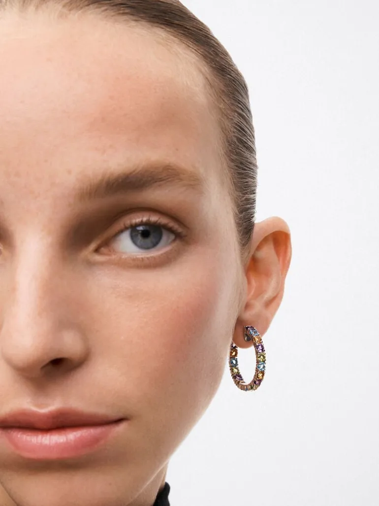 Pendientes aro cerrado de plata 925 con gemas multicolor