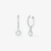 Pendientes aro colgante solitario con orla de oro blanco de 18K con diamantes