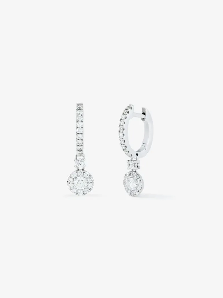 Pendientes aro colgante solitario con orla de oro blanco de 18K con diamantes
