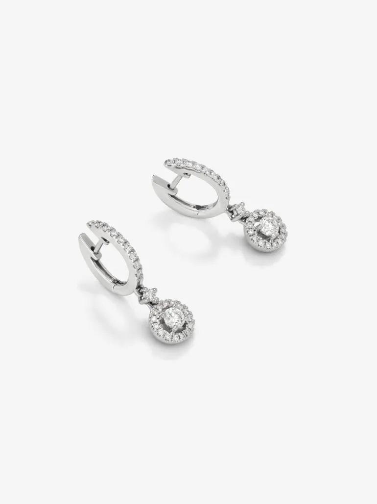 Pendientes aro colgante solitario con orla de oro blanco de 18K con diamantes
