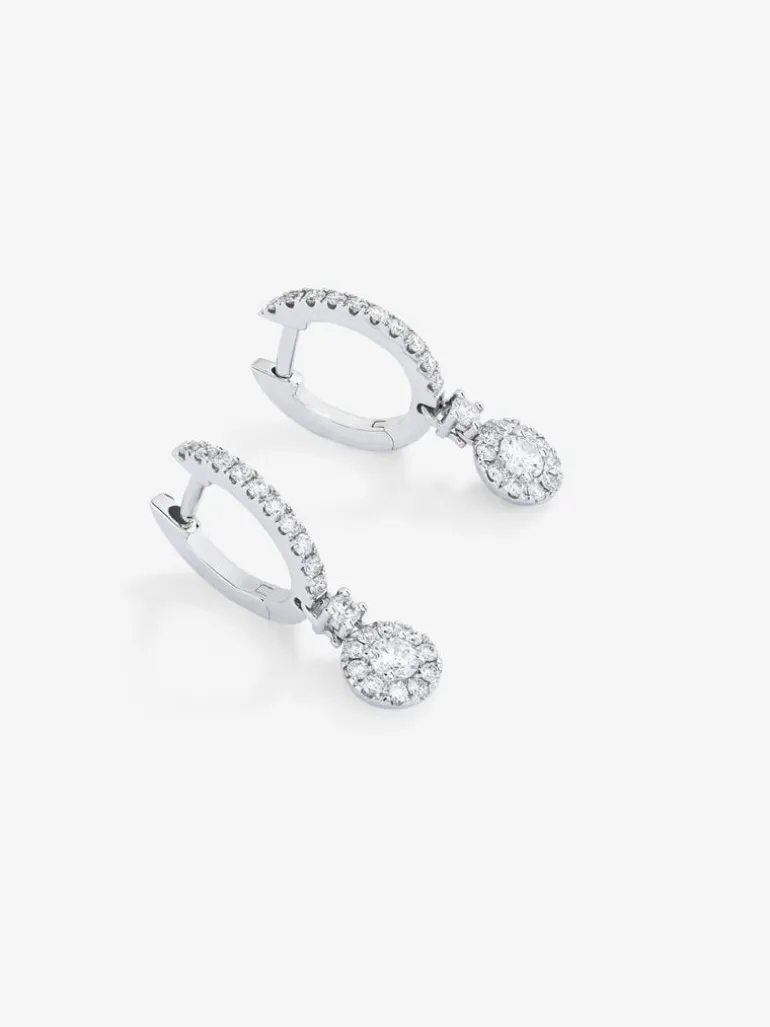 Pendientes aro colgante solitario con orla de oro blanco de 18K con diamantes