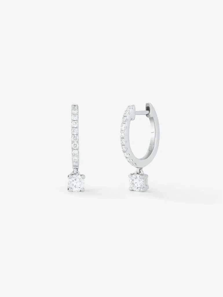 Pendientes aro con colgante de oro blanco de 18K con diamantes