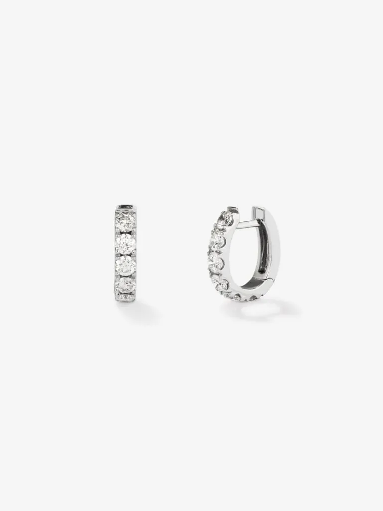 Pendientes aro de oro blanco de 18K con diamantes