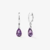 Pendientes aro de plata 925 con amatista y diamante colgante
