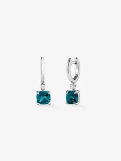 Pendientes aro de plata 925 con topacio colgante