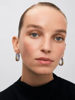 Pendientes aro de plata 925 con gemas multicolor