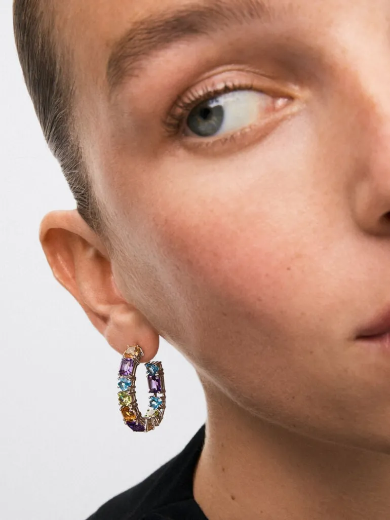 Pendientes aro de plata 925 con gemas multicolor