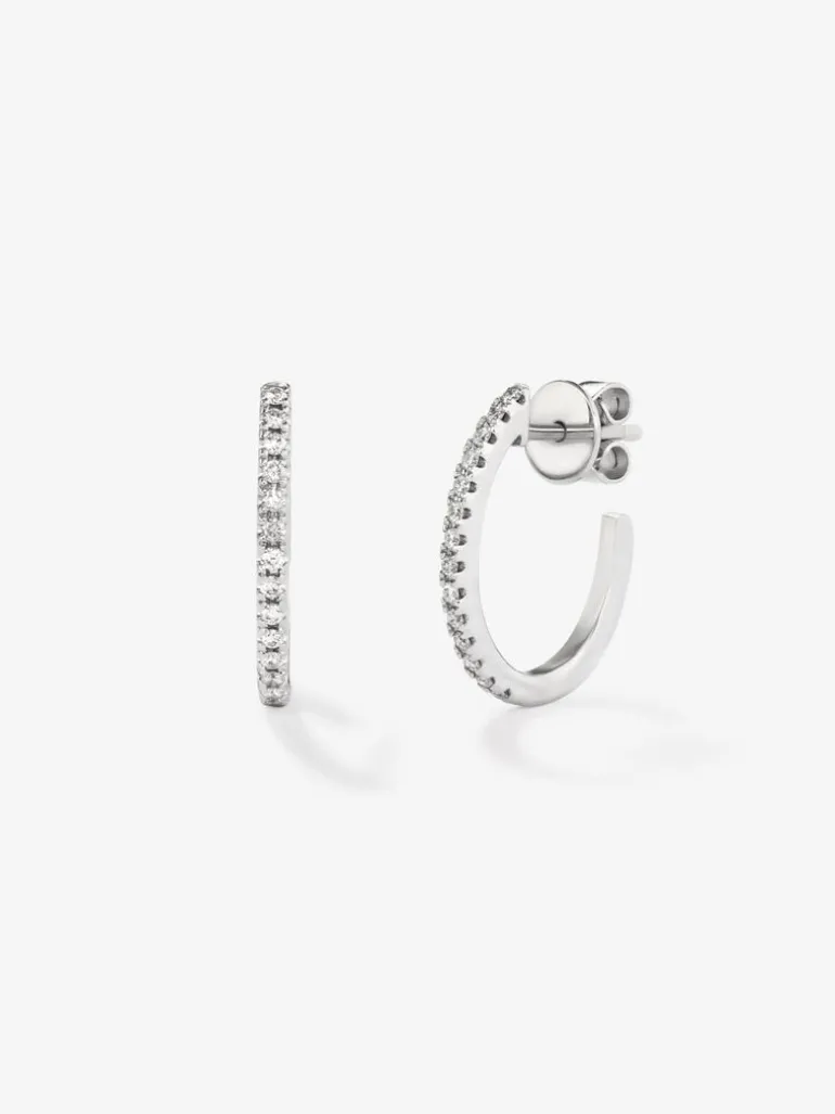 Pendientes aro fino de oro blanco de 18K con diamantes