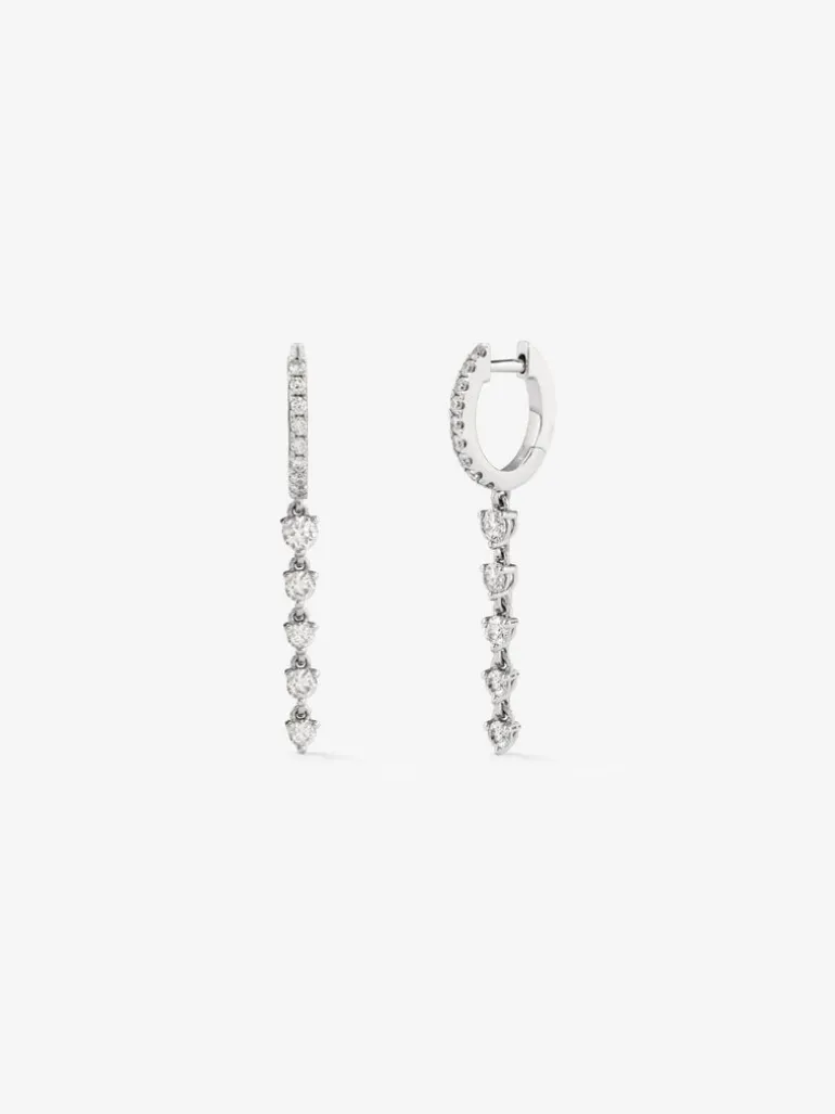 Pendientes aro largo de oro blanco de 18K con diamantes
