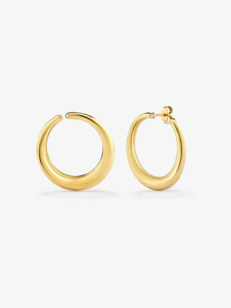 Pendientes aro liso extra grande oro amarillo de 18K con diamante