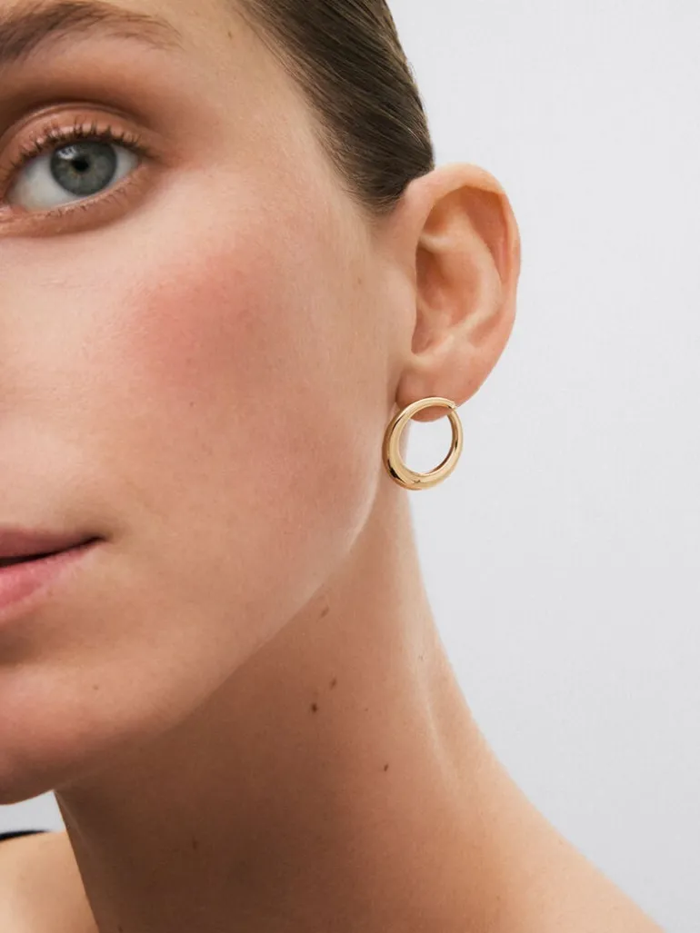 Pendientes aro liso mediano de oro amarillo de 18K con diamante
