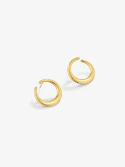Pendientes aro liso mediano de oro amarillo de 18K con diamante