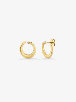 Pendientes aro liso peque&ntilde;o de oro amarillo de 18K con diamante