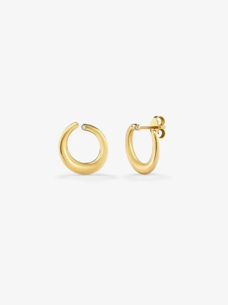 Pendientes aro liso pequeño de oro amarillo de 18K con diamante