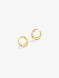 Pendientes aro liso pequeño de oro amarillo de 18K con diamante
