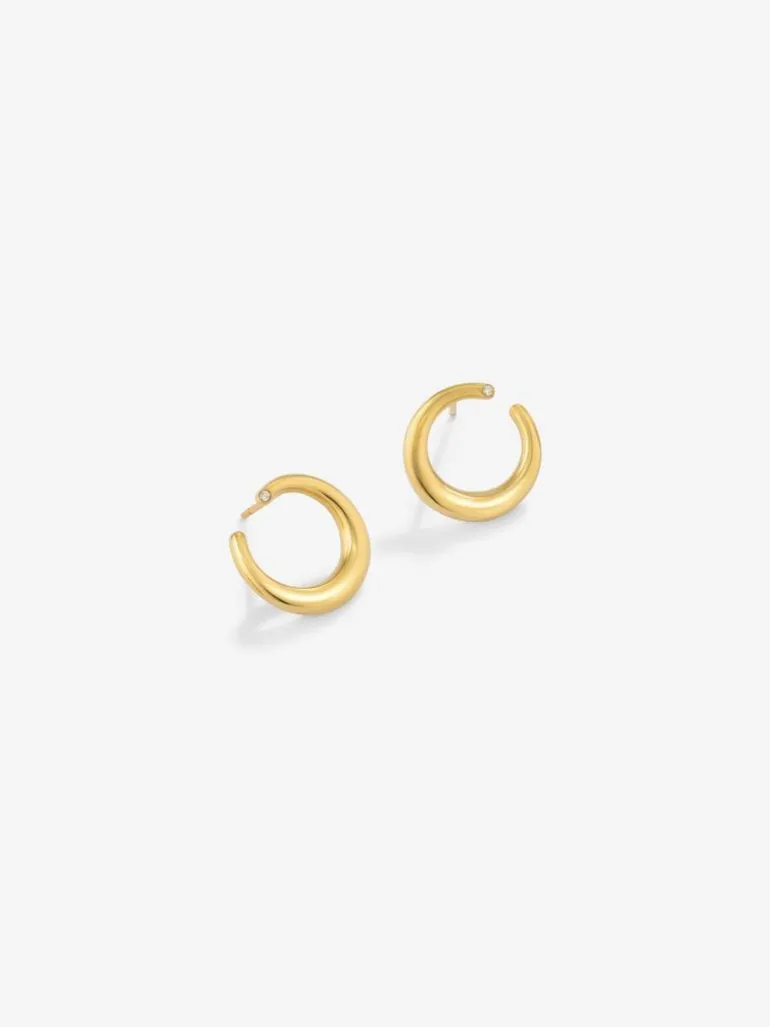 Pendientes aro liso pequeño de oro amarillo de 18K con diamante