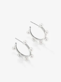 Pendientes aros de oro blanco de 18k con perlas Akoya 4mm