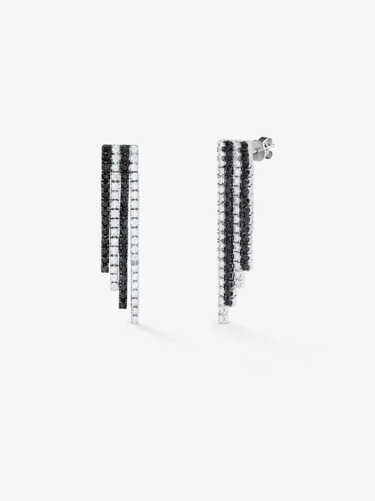 Pendientes colgante de oro blanco de 18K con diamante negro y diamante blanco