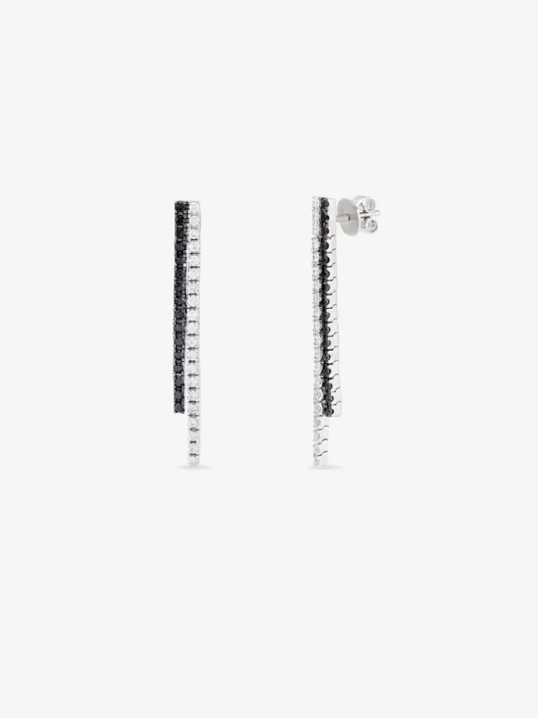 Pendientes colgante de oro blanco de 18K con diamante negro y diamante blanco