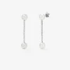 Pendientes colgante largo de oro blanco de 18K con diamante y perla